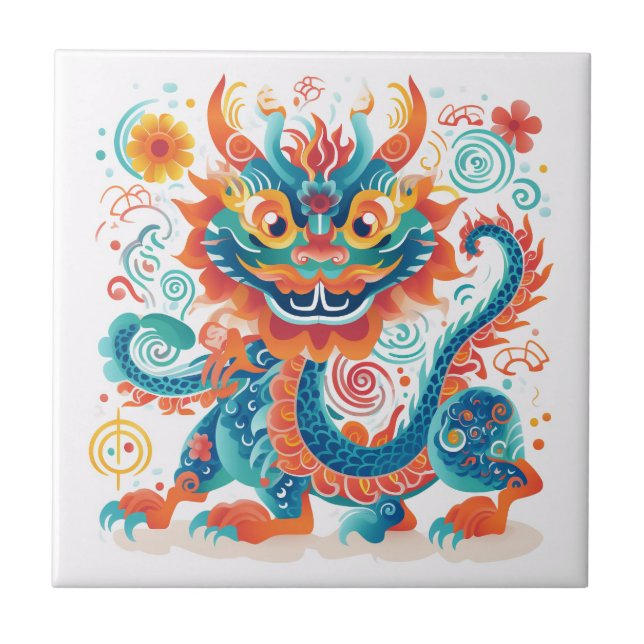 Cartoon Chinese Dragon Wall Art Ceramic Tile (Front)