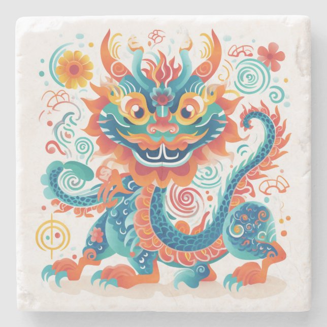 Cartoon Chinese Dragon Wall Art Stone Coaster (Front)
