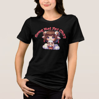 Cartoon Chinese New Year Sheep and Girl Tri-Blend Shirt