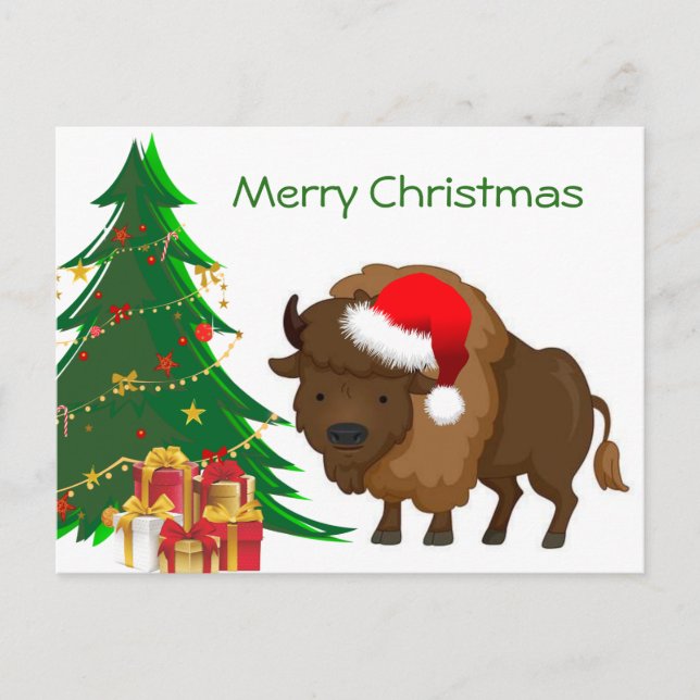 Cartoon Christmas Buffalo Holiday Postcard (Front)