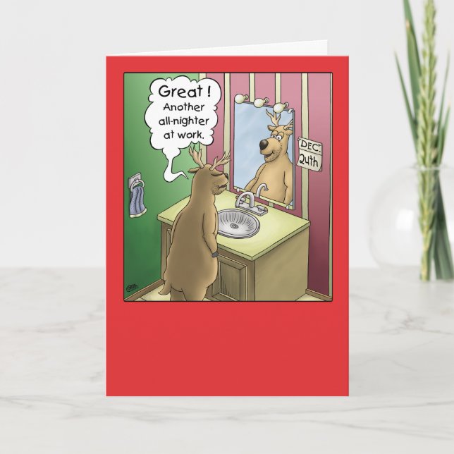 Cartoon Christmas Card: Working Christmas Eve Holiday Card (Front)