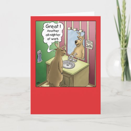 Cartoon Christmas Card Working Christmas Eve Holiday Card