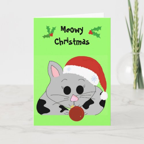 Cartoon Christmas Cat Holiday Card