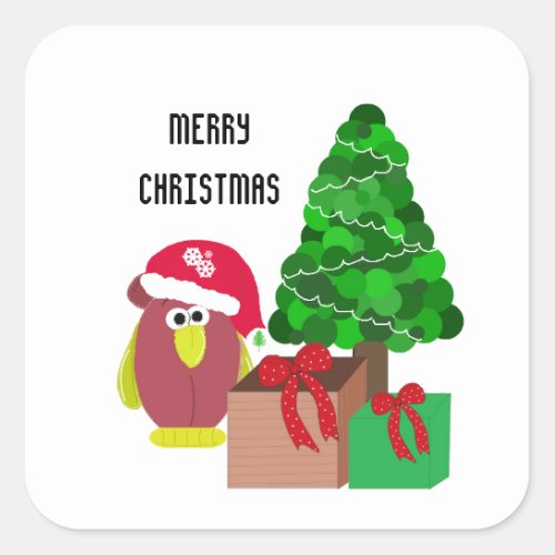 Cartoon Christmas Chicken Square Sticker