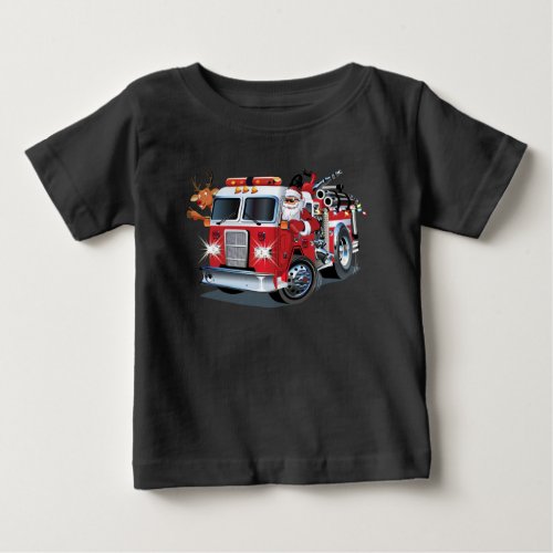 Cartoon Christmas firetruck Baby T_Shirt