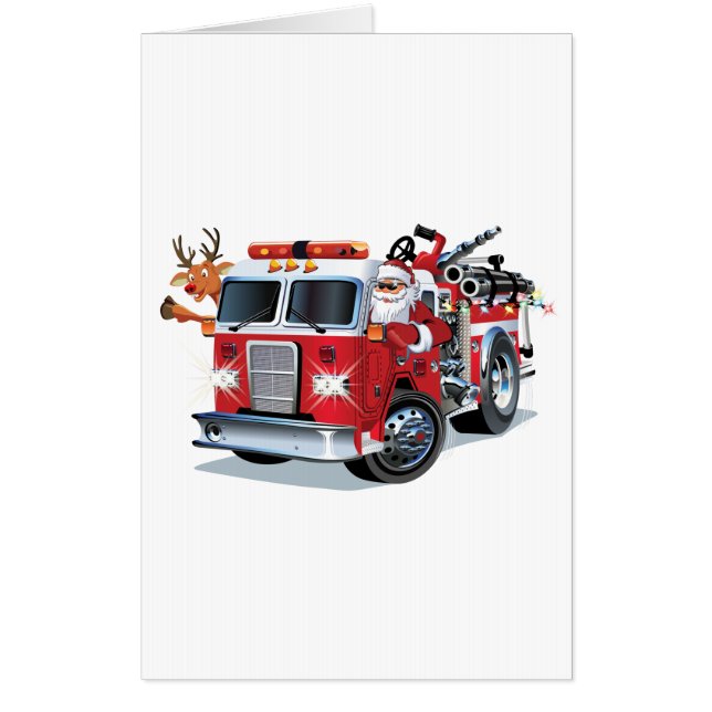 Cartoon Christmas firetruck Card (Front)