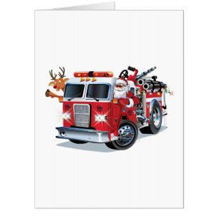 Cartoon Christmas firetruck Card