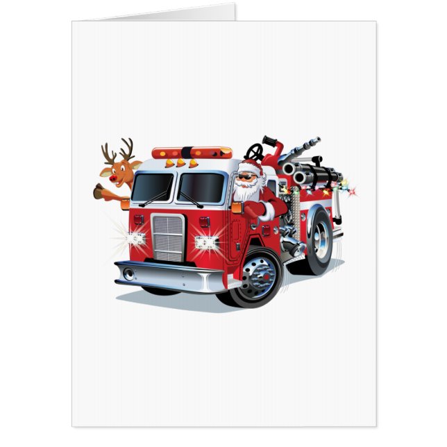 Cartoon Christmas firetruck Card (Front)