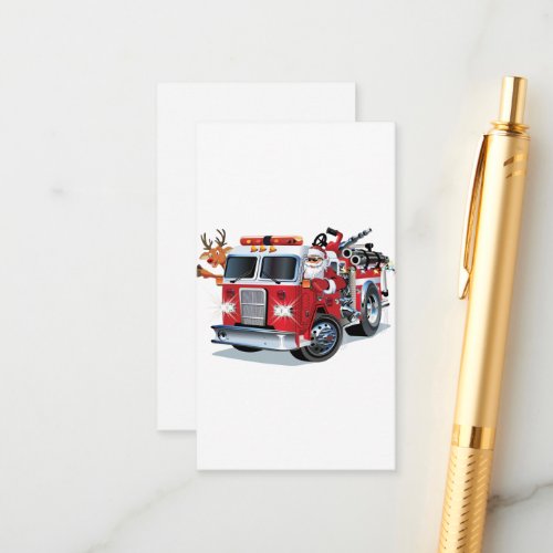 Cartoon Christmas firetruck Enclosure Card