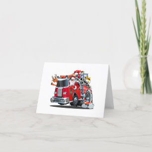 Cartoon Christmas firetruck Holiday Card