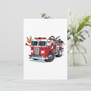Cartoon Christmas firetruck Holiday Card