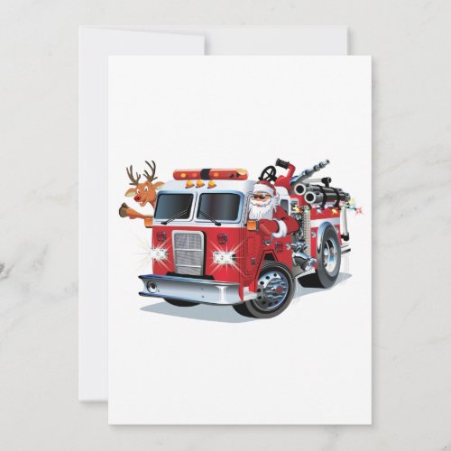 Cartoon Christmas firetruck Holiday Card