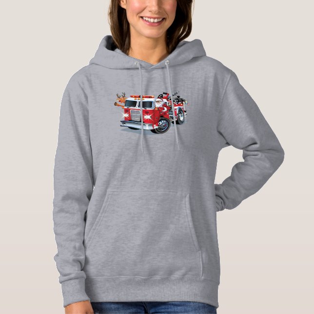 Cartoon Christmas firetruck Hoodie (Front)