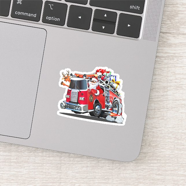 Cartoon Christmas firetruck Sticker (Detail)