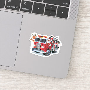 Cartoon Christmas firetruck Sticker