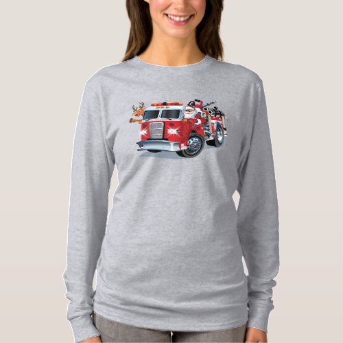 Cartoon Christmas firetruck T_Shirt