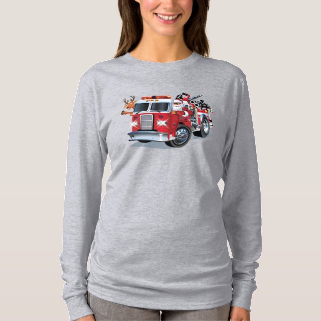 Cartoon Christmas firetruck T-Shirt (Front)