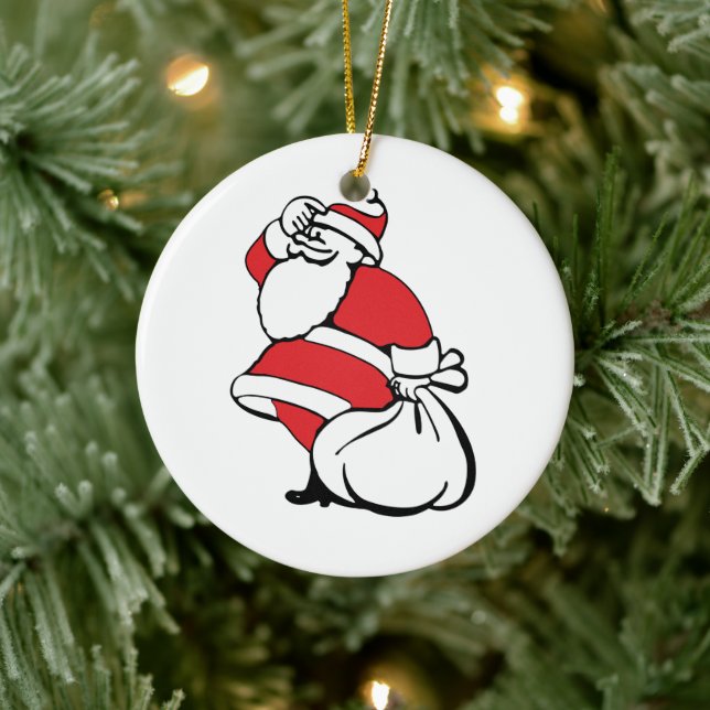 Cartoon Christmas Jolly Santa Claus, Sack of Toys Ceramic Ornament (Tree)