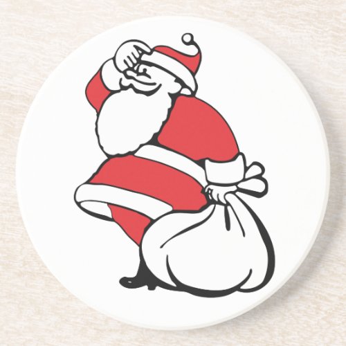 Cartoon Christmas Jolly Santa Claus Sack of Toys Drink Coaster