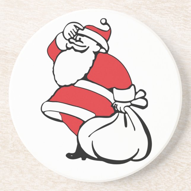 Cartoon Christmas Jolly Santa Claus, Sack of Toys Drink Coaster (Front)