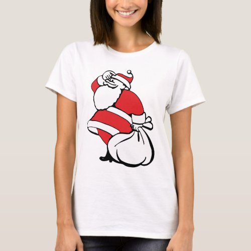 Cartoon Christmas Jolly Santa Claus Sack of Toys T_Shirt