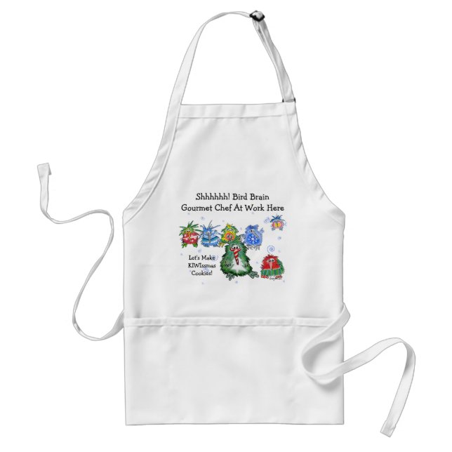 Cartoon Christmas Kiwi Funny Chefs Adult Apron (Front)