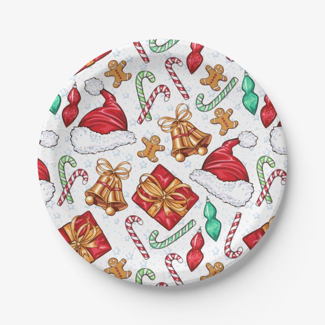 Cartoon Christmas Pattern Paper Plates (Front)