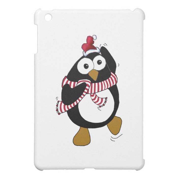 Cartoon Christmas Penguin wearing a Santa Hat. iPad Mini Case