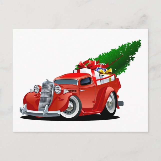 Cartoon Christmas Pickup Holiday Postcard (Front)
