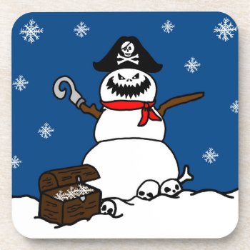 Cartoon Christmas Pirate Snowman Coaster by PugWiggles at Zazzle