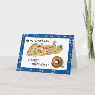 Cartoon Christmas Pizza and Donut Holiday Card