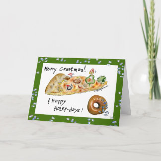 Cartoon Christmas Pizza and Donut Holiday Card
