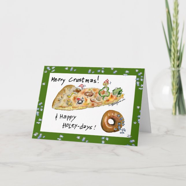 Cartoon Christmas Pizza and Donut Holiday Card (Front)