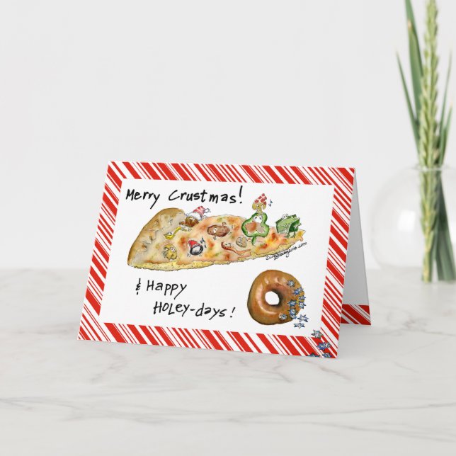 Cartoon Christmas Pizza and Donut Holiday Card (Front)