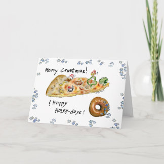 Cartoon Christmas Pizza and Donut Holiday Card