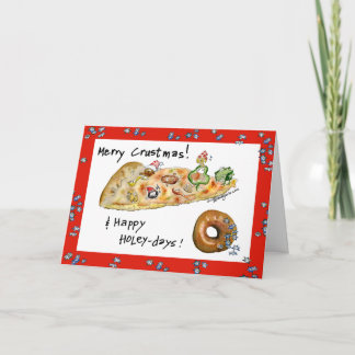 Cartoon Christmas Pizza and Donut Holiday Card