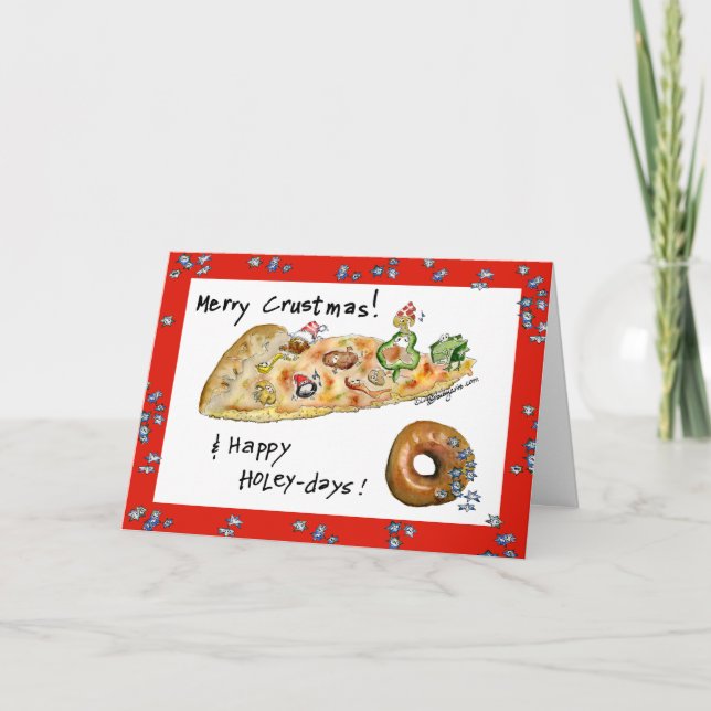 Cartoon Christmas Pizza and Donut Holiday Card (Front)