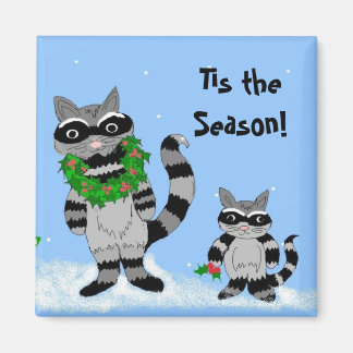 Cartoon Christmas Raccoons Magnet