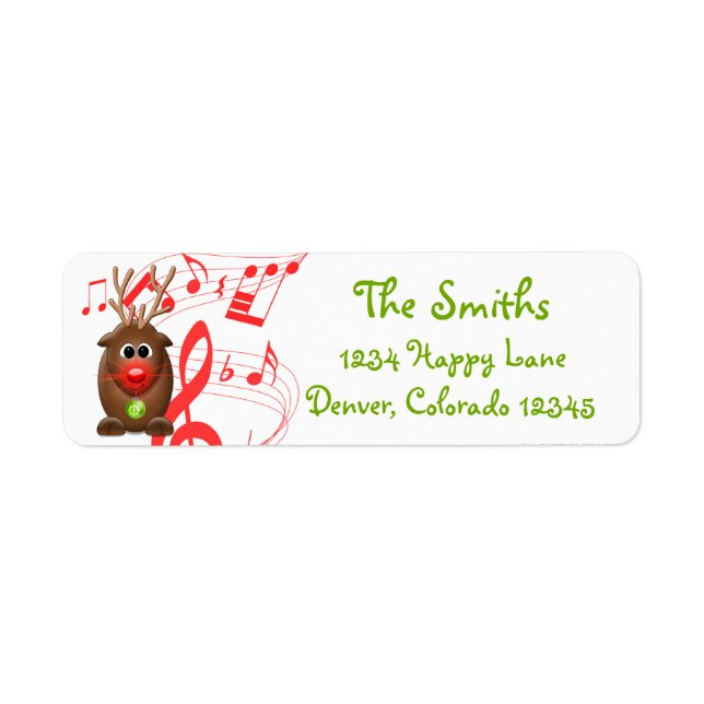 Cartoon Christmas Reindeer Return Address Label (Front)