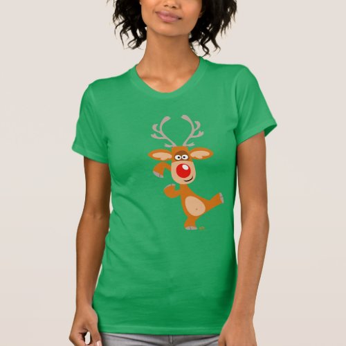 Cartoon Christmas reindeer Women T_shirt
