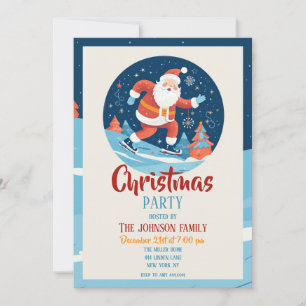 Cartoon Christmas Santa Claus Ice Skating Invitation