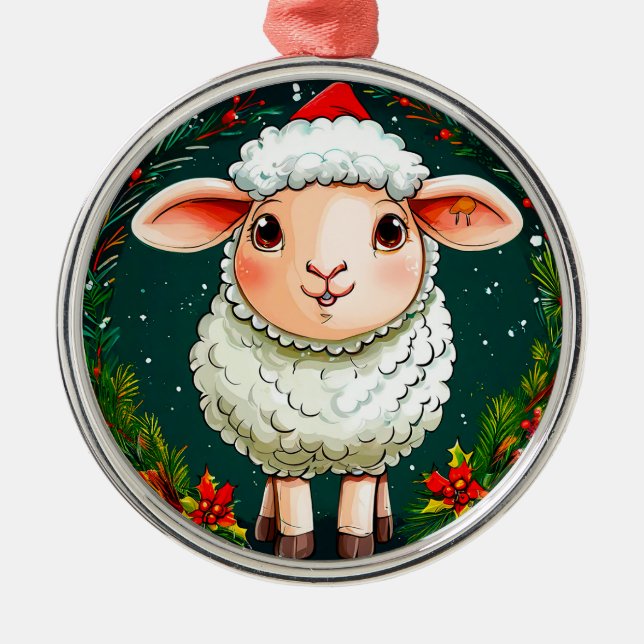 Cartoon christmas Sheep Metal Ornament (Front)