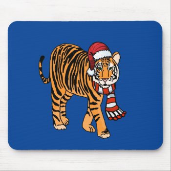Cartoon Christmas Tiger Mouse Pad by PugWiggles at Zazzle