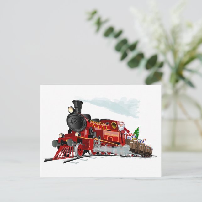 Cartoon Christmas train Postcard (Standing Front)