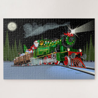Cartoon Christmas train Postcard Jigsaw Puzzle