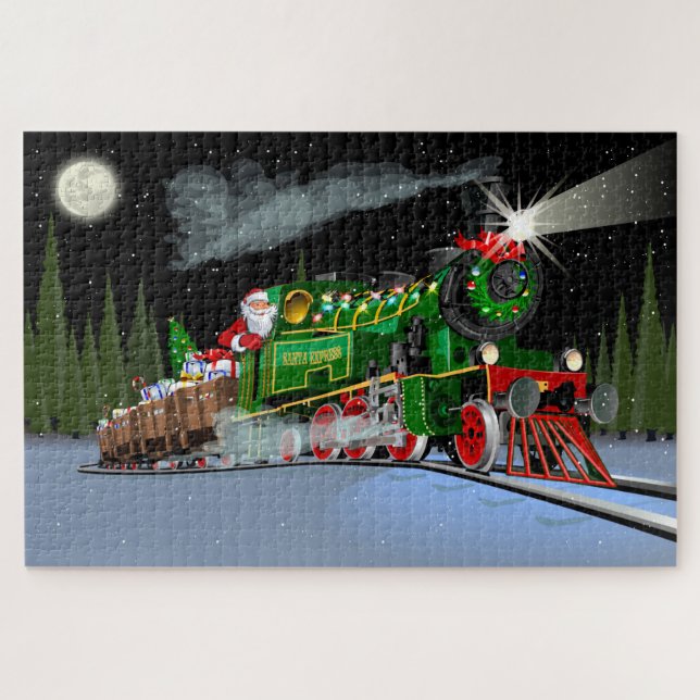 Cartoon Christmas train Postcard Jigsaw Puzzle (Horizontal)
