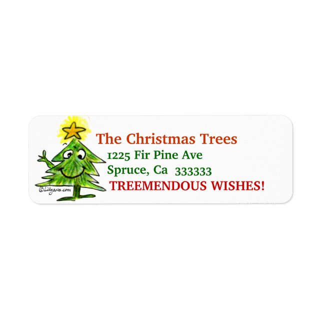 Cartoon Christmas Tree Address Label Stickers (Front)