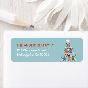 Cartoon Christmas Tree Kids Holiday Return Address Label
