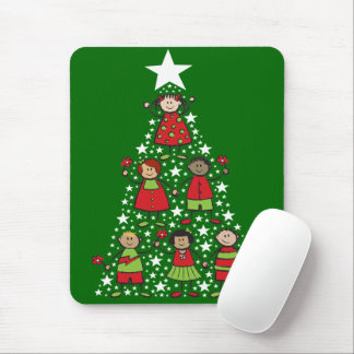 Cartoon Christmas Tree Kids Star Sparkles Holiday Mouse Pad