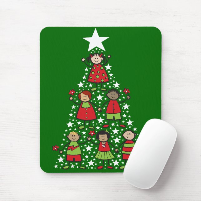 Cartoon Christmas Tree Kids Star Sparkles Holiday Mouse Pad (With Mouse)